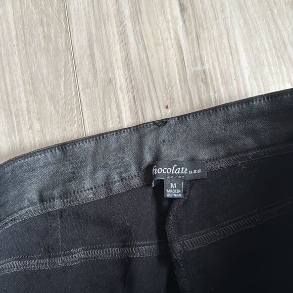 Chocolate Faux Black Leather Pants Leggings, Lined Medium - Picture 5 of 6